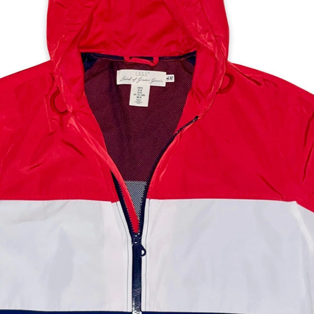 H M Vintage Nylon Bomber Jacket Shiny Silky Glanz Red White Blue Medium - Picture 6 of 8
